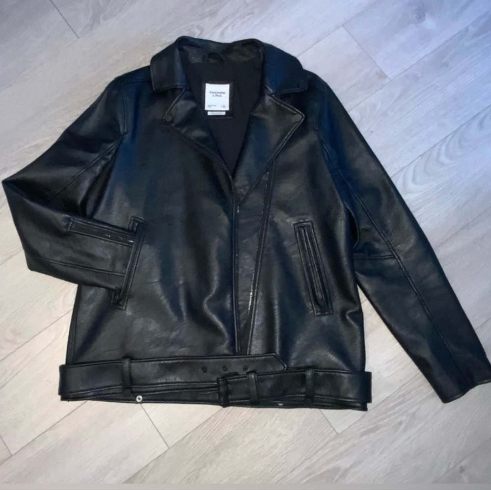 Abercrombie & Fitch Black Vegan Leather Biker Jacket